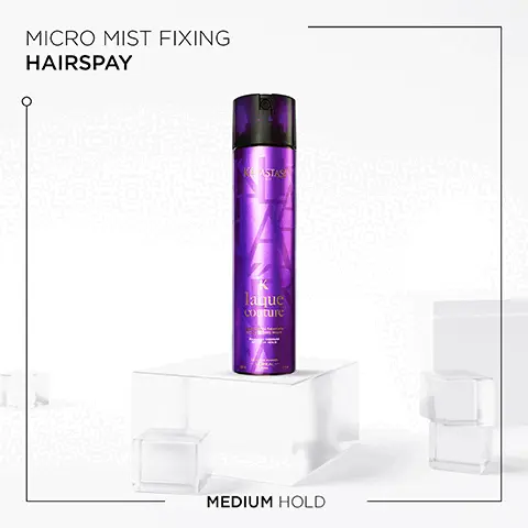 Image 1, Micro mist fixing hairspray, medium hold. Image 2, Styling, for texture volume and hold and helps to leave your hair soft nourished and glowing with silky touch. Image 3, Ceramides, Micro-beeswax and Xylose ingredient. Image 4, Styling, Hovig Etoyan/global professional ambassador- A hairspray that doesn't leave your hair crunchy or sticky, protects with a UV filter and resists humidity? That's coiffage couture. My go-to hairspray flexible hold