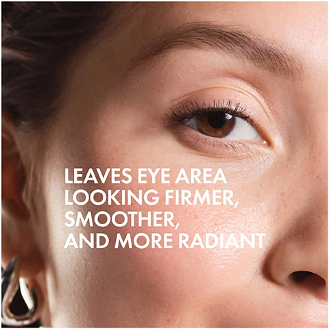 Image 1 - A close-up of a womans face focusing on her eye area, which appears smooth and radiant, accompanied by the text that reads LEAVES EYE AREA LOOKING FIRMER, SMOOTHER, AND MORE RADIANT.
Image 2 - A side-by-side image showing two tubes of Vichy Liftactiv, the left labeled BEFORE and the right labeled AFTER, with the text New look, same formula prominently displayed above.
Image 3 - Image showing two panels, one with small clear bubbles labeled Pure Hyaluronic Acid and the other with pink bubbles labeled Vitamin CG, along with the text Formula reduces the appearance of dark circles and crows feet.
Image 4 - Three tubes of Vichy Liftactiv eye cream are shown, with labels indicating LIFTACTIV HYALURONIC SPECIALIST EYE CARE and the text TESTED UNDER DERMATOLOGICAL & OPHTHALMOLOGICAL CONTROL in bold.
Image 5 - Image shows four skincare products arranged in a row with a light background, labeled as steps in an anti-wrinkle protocol, including a serum, eye care, day cream, and SPF, with the text COMPLETE YOUR ANTI-WRINKLE PROTOCOL at the top.