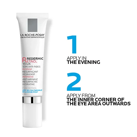 Image 1 - A tube of La Roche-Posay Redermic Retinol eye cream is shown, with instructions next to it stating 1 APPLY IN THE EVENING and 2 APPLY FROM THE INNER CORNER OF THE EYE AREA OUTWARDS.
Image 2 - An image featuring a dropper bottle of La Roche-Posay Pure Vitamin C Serum next to a tube of Anthelios UV Mune 400 sun protection, with the numbers 1 and 2 in blue above them, and the text VITAMIN C SERUM and ANTHELIOS SUN PROTECTION displayed below.
Image 3 - A tube of La Roche-Posay Anthelios UVMune 400 sunscreen displaying information about SPF 50+ for dry skin, ultimate protection against UVA, and suitability for sensitive skin.
Image 4 - A tube of La Roche-Posay Anthelios sunscreen with SPF 50+ is shown, accompanied by instructions that read 1 APPLY THE SUNSCREEN PRODUCT JUST BEFORE EXPOSURE and 2 RE-APPLY FREQUENTLY AND GENEROUSLY TO MAINTAIN PROTECTION.
Image 5 - Four diverse individuals with varying skin tones are shown, each applying a sunscreen product on their cheeks, alongside a visible tube of La Roche-Posay Anthelios UVMune 400 SPF 50+ ultimate protection ultra long UVA.
Image 6 - The image shows a tube of La Roche-Posay Anthelios UVMUNE 400 Cream SPF 50+, with varying shades of skin tones in the background and bold text that reads TESTED ON ALL PHOTOTYPES.
Image 7 - Image shows a tube of La Roche-Posay Anthelios UVMune 400 sunscreen with visible text highlighting user agreement statistics: 98% agree skin feels hydrated, 91% agree product is quickly absorbed, and 93% agree product does not leave white marks on skin after application.
