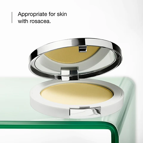 image 1, appropriate for skin with rosacea. image 2, corrects the look of redness. image 3, coverage - sheer colour correcting powder. finish - natural matte. skin type - all skin types. image 4, free of fragrance and oil.