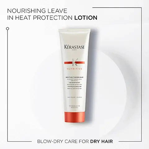 Image 1, Nourishing leave-in heat protection lotion, blow dry care for dry hair. Image 2, Nutritive, Nourishing care for dry sensitised hair, highly concentrated gluco active and exceptional iris rhizome extract and hair is left soft and smooth to the touch with a healthy shine. Image 3, Glucids, Iris rhizome extract and lipids ingredients. Image 4, Nutritive, Hovig Etoyan/global professional ambassador- Dry hair can be a challenge for a hairdresser. Luckily nutritive delivers nutrition deep into the hair shaft to keep it shiny and manageable. Lifesaving!