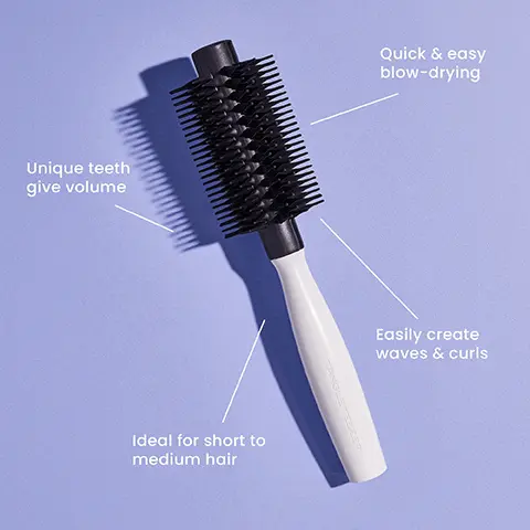 Image 1,  Unique teeth give volume Ideal for short to medium hair Quick & easy blow-drying Easily create waves & curls Image 2,  28.2 cm 28 cm 5.8 cm 6.5 cm The Round Tool Half Size The Round Tool