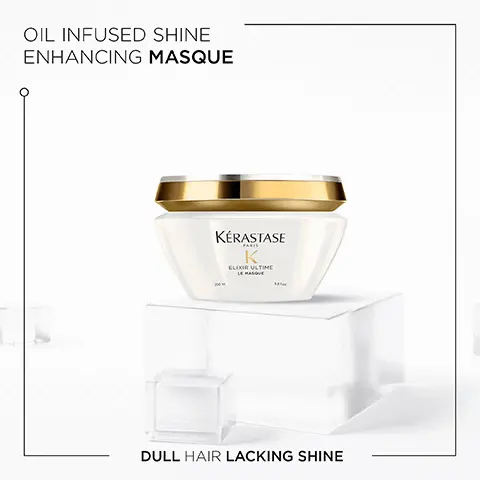 Image 1, oil infused enhancing masque, dull hair lacking shine. Image 2, before and after. Image 3, camellia oil, marula oil, argan oil. Image 4, elixir ultime, hovig etoyan global professional abassador. who doesn't want gloriously glossy hair. elixir ultime enriched with camellia oil provides long lasting shine and smoothness with an all important lightweight finish. a true icon. Image 5, elixir, up to 8 times more shine, up to 48 hour long lasting fragrance, up to 96 hour anti frizz protection.