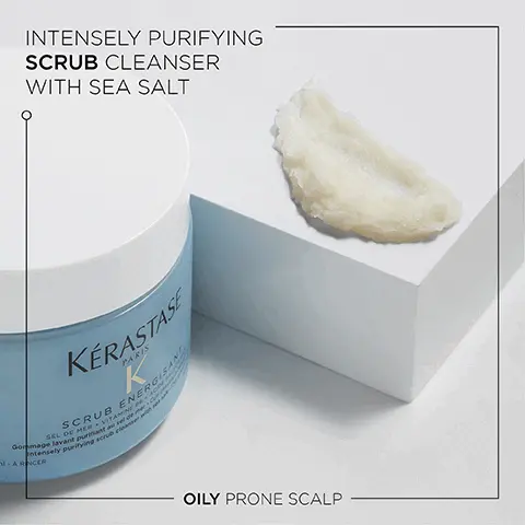 Image 1, intensely purifying scrub cleanser with sea salt oily prone scalp. Image 2, fusio scrubs up to 22% cleaner hair, up to 3 times cleaner scalp, up to 72% more volume, up to 6 times shiner hair. Image 3, sea salt minerals, sweet orange peel, salcylic acid.