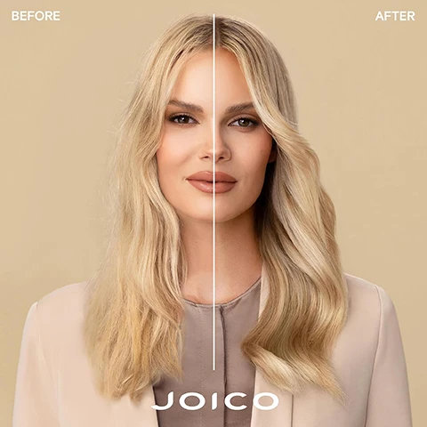 Image 2 - A split image shows a womans hair before and after a treatment, labeled BEFORE and AFTER with the JOICO logo below. Image 3 - A bottle of Joico Blonde Life Brilliant Glow Brightening Oil on a block next to text that reads BRILLIANT GLOW BRIGHTENING OIL for all blondes 2x more shine for extraordinary illumination* Makes hair 7x stronger** Joico BLONDE LIFE BRILLIANT GLOW Brightening Oil instant shine & softness BRILLIANT ÉCLAT Huile ravivante brillance et douceur instantanées BRILLIANT GLOW Aceite abrillantador brillo y suavidad al instante smartRelease 100 ml / 3.4 fl oz *Vs. untreated hair. **Against combing breakage on clean, damaged hair. Image 4 - The image shows a bottle of Joico Blonde Life Brilliant Glow Brightening Oil surrounded by ingredients Arginine powder Monoi oil Tamanu oil a white flower and half a coconut with text that reads JOICO BLONDE LIFE BRILLIANT GLOW Brightening Oil Instant shine & softness BRILLANT ÉCLAT Huile ravissante brillance et douceur instantanées BRILLIANT GLOW Aceite abrillantador brillo y suavidad al instante SmartRelease 100 ml / 3.4 fl oz Arginine: Products containing this amino acid help protect hair and rebuild it from the inside out Monoï oil: Helps fight frizz boosts shine & protects against environmental damage Tamanu oil: Packed with fortifying omegas Helps deeply hydrate boosts shine & banishes brittleness. Image 5 - The image shows the Joico BLONDELIFE BLONDE STRONG ROUTINE displayed in four steps: STEP 1: SHAMPOO (Brightening Shampoo), STEP 2: CONDITION / TREAT (Brightening Conditioner or Brightening Masque), STEP 3: TREAT (Blonde Strong Detangler), and STEP 4: TREAT (Brilliant Glow Brightening Oil). Image 7 - The text Keep your blonde bright & perfectly on-tone is shown above three Joico Blonde Life hair products: shampoo, conditioner, and masque, displayed on beige blocks.