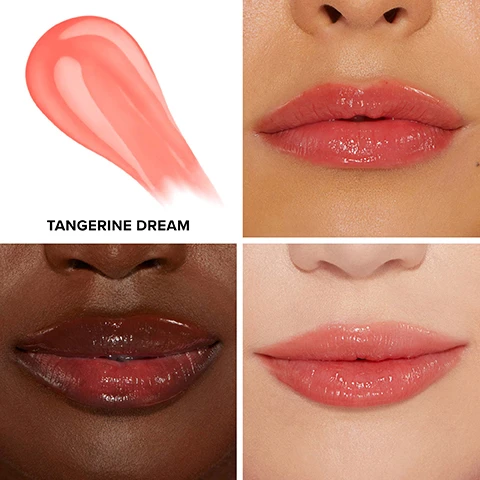 Image 1 - Image shows a pink lip product swatch above three close-up images of different lips, each displaying varying shades of lip color; visible text includes the words Tangerine Dream.
Image 2 - Image of a lip gloss with a gold cap, alongside text highlighting survey results: 93% said lips look fuller and more plump, 97% said it delivers instant results, 97% said lips feel moisturized, with a note about a consumer study from December 2015.
Image 3 - A close-up of a models lips split into two sections labeled BEFORE on the left and AFTER on the right, showing an enhanced lip color and shine; visible text reads MODEL IS WEARING SHADE TANGERINE DREAM.
Image 4 - Close-up image of a models lips showing a before and after comparison; the left side features natural lips without color, while the right side displays glossy lips in a coral shade, with visible text stating BEFORE, AFTER, and MODEL IS WEARING SHADE TANGERINE DREAM.
Image 5 - Close-up of a models lips showing the left side as Before with a light, matte appearance and the right side as After with a glossy finish, labeled MODEL IS WEARING SHADE TANGERINE DREAM.
Image 6 - An infographic showing different levels of lip plumping products by Too Faced, including descriptions for Level 1: Lip Injection Extreme Lip Plumper, Level 2: Lip Injection Extreme Plumping Clicks, Level 3: Lip Injection Maximum Plump, Bonus Plump Effect: Lip Injection Extreme Lip Shaper, Bonus Color Effect: Lip Injection Lip Gloss, and Lip Injection Liquid Lipstick.