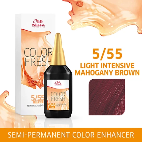Image 1, semi permanent colour enhancer. image 2, dye name. image 3, healthy looking shine and colour. image 4, quick and easy application. image 5, conditioning colour enhancer. image 6, lasts up to 10 shampoos. image 7, expert tip wella enrich care range.