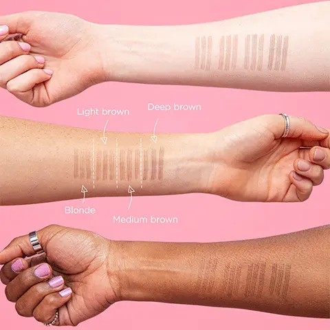 Microfilling Brow Pen shades on hand models. Models modelling Microfilling Brow Pen on face. How to apply Microfilling Brow Pen.