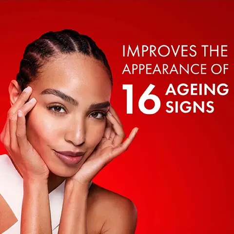 Image 1 - A close-up of a woman gently touching her face with both hands against a red background, with the text improves the appearance of 16 ageing signs.
Image 2 - Image shows two jars of Vichy Liftactiv Collagen Specialist skincare products side by side, with the left jar labeled BEFORE and the right jar labeled AFTER, accompanied by the text New look, improved formula.
Image 3 - A red jar of Vichy Liftactiv Collagen Specialist Night cream is displayed on a smooth white background, with the text Quick Absorption & Non-Sticky Texture prominently featured below.
Image 4 - Three women stand together against a vibrant red background, with the text TESTED ON ALL PHOTOTYPES displayed above them.
Image 5 - Image of a jar of Vichy Liftactiv Collagen Specialist 16 night cream on a red background with instructions on how to use it: step 1 states to apply every night on dry skin and step 2 instructs to smooth on gently until thoroughly absorbed.