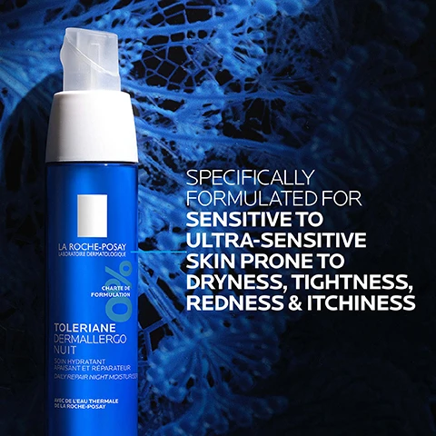Image 1 - A blue skincare bottle from La Roche-Posay on a textured blue background, featuring text that reads specifically formulated for sensitive to ultra-sensitive skin prone to dryness, tightness, redness & itchiness.
Image 2 - A close-up of a hand applying a white gel cream to skin, with a blue background featuring the text APPLY THIS COMFORTING GEL CREAM EVERY EVENING TO FACE, EYE AREA & NECK.
Image 3 - A smooth, white cream is shown with text stating specifically formulated for sensitive to ultra-sensitive skin, enriched with probiotic derived fractions, and minimalist & hypoallergenic formula.
Image 4 - A blue gel cream bottle with a white pump top and text stating A soothing & refreshing gel cream that is clinically proven to hydrate skin & reduce signs of skin sensitivity night after night.
Image 5 - Image of a person wearing a white lab coat against a blue background, with text stating No. 1 DERMATOLOGIST RECOMMENDED BRAND IN THE UK* and a footnote indicating a study of 73 Consultant Dermatologists Jan-April 2023.