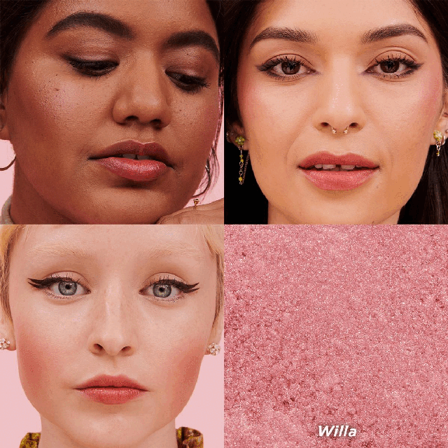 Willa shade. Swatches of all shades. Product benefits