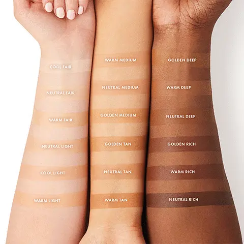 Image 1- Model arm swatches of all shades. Image 2- Model shots wearing all shades. Image 3- How to use: Super smoother blurring skin tint, Step 1: shake our super smoother and squeeze out a small amount. Step 2: Use your fingertips, a brush or sponge to blend for a flawless finish