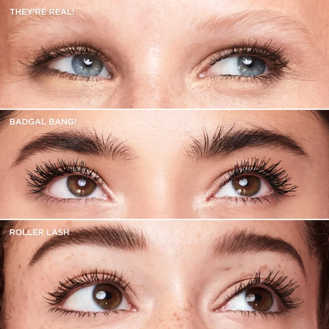 Mascara swatches on a model