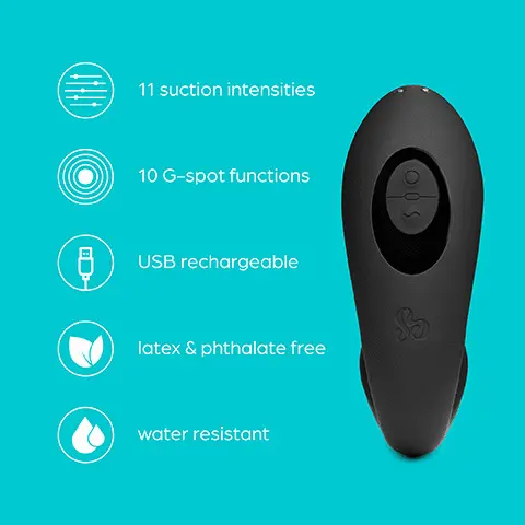Image 1, 11 suction intensities, 10G spot functions, USB rechargeable, latex and phthalate free, water resistant. Image 2, pin point simulation, precise suction stimulation targets the clitoris and external erogenous zones. Image 3, dual pleasure, feel the vibe with 11 suction intensities and 10G spot patterns. Image 4, incredibly flexiable angle and flex the internal stimulator for G spot satisfaction. Image 5, USB rechargeable don't let the pleasure stop with easy USB recharging. Image 6, designed to satisfy enjoy two pleasure zones at once. gently insert the stimulator into your vagina and surround your clitoris with the suction head. Image 7, measurements, height 5.5 inches, insertable 4.7 inches, shaft width 1.5 inches. Image 8, Water resistant, the vibrator is fully sumergible for use in the bath or shower. Image 9, what's in the box, 1 pearl vibe toy, USB cable, storage bag, manual.