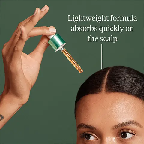 Image 1, Lightweight formula absorbs quickly on the scalp. Image 2, A holistic system for fuller,thicker and healthier-looking hair. Image 3 and 4, before and after model shot, destined for density mega strength, caffeine and biotin peptide density serum results after 16 weeks. individual results may vary. Image 5, caffeine and biotin peptide density serum, our breakthrough microfluidic technology means faster absorption of our nutrient rich leave in serum leaving hair looking and feeling clean and non greasy