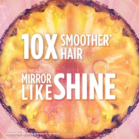 Image 1, 10 times smoother hair. mirror like shine. instrumental test using shampoo and hair drink. image 2, 97% natural origin
