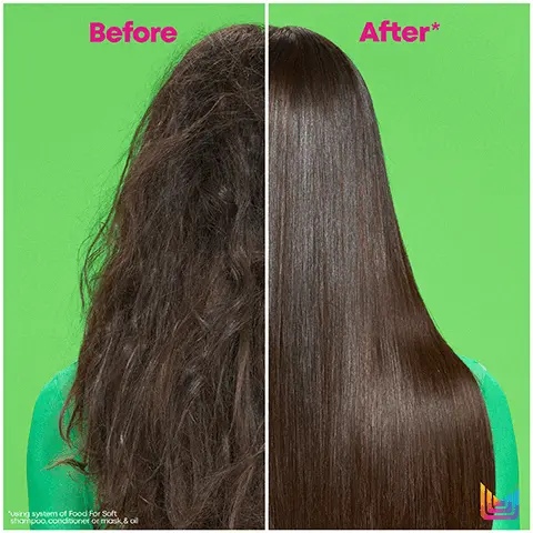 Image 1 - Image shows a side-by-side comparison of hair before and after treatment; the left side features frizzy, unkempt hair labeled Before, while the right side displays smooth, straight hair labeled After* with a green background. Visible text includes Before, After*, and additional small text about a shampoo and conditioner system at the bottom left.
Image 2 - A side-by-side comparison shows hair on the left labeled Before, which is frizzy and unkempt, and hair on the right labeled After, which is defined with smooth, tight curls against a green background; visible text at the bottom reads Using system of Food For Soft. Shampoo, conditioner or mask & oil.
Image 3 - A side-by-side comparison shows a persons profile with short, light blonde hair labeled Before on the left and After* on the right, set against a bright green background.
Image 4 - A green bottle of Matrix hair product is displayed, with text highlighting 7x More Moisture and features like avocado oil and hyaluronic acid, stating it leaves hair feeling soft and hydrated; visible text includes a small disclaimer about the product system used.
Image 5 - A close-up image of a creamy substance with a bright green background, featuring the text 7x More Hydration*, 72 Hours Of Softness*, and For All Dry Hair, with a note at the bottom indicating it is part of a system of Food Fansoft shampoo, conditioner, or mask & oil.
Image 6 - Image shows three hair care products arranged vertically on a bright green background, labeled as Food For Soft Professional Hydrating System, with Cleanse above the shampoo, Hydrate above the conditioner, and Seal above the hair oil serum; products include Hydrating Shampoo, Detangling Hydrating Conditioner, and Multi-Use Hair Oil Serum.
Image 7 - Three green Matrix hair care products are displayed on a bright green background alongside sliced avocados, with text indicating Hyaluronic Acid Attracts Moisture and Avocado Oil Locks In Moisture.