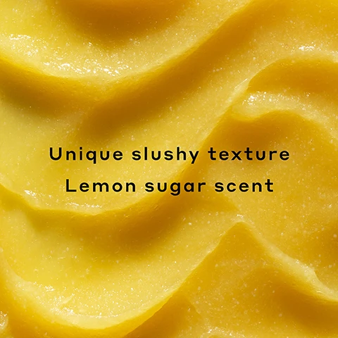 Image 1 - A close-up of a vibrant yellow, thick, textured substance with swirls and a slightly grainy appearance, featuring the text Unique slushy texture Lemon sugar scent. Image 2 - An infographic titled THE GLOW CYCLE BRIGHTEN. STRENGTHEN. RENEW. REPEAT. UNLOCK YOUR BEST SKIN, presents a MORNING ROUTINE with a yellow sun icon and three Ole Henriksen products: an orange pump bottle of Ole Henriksen Banana Bright Vitamin C Serum labeled 01/ BRIGHTEN Vitamin C Serum, a purple jar of Ole Henriksen Strength Trainer Peptide Boost Moisturizer labeled 02/ STRENGTHEN Peptide Moisturizer, and an orange jar of Ole Henriksen Banana Bright Eye Crème labeled 03/ ILLUMINATE Vitamin C Eye Cream; followed by a NIGHT ROUTINE with a light blue crescent moon icon and three Ole Henriksen products: a blue tube of Ole Henriksen Lemonade Smoothing Scrub labeled 01/ RENEW Exfoliating Scrub (2-3 times a week), a blue bottle of Ole Henriksen Glow2OH Dark Spot Toner labeled 02/ RENEW Exfoliating Toner, and a purple jar of Ole Henriksen Strength Trainer Peptide Boost Moisturizer labeled 03/ STRENGTHEN Peptide Moisturizer. Image 3 - A blue tube of Lemonade Smoothing Scrub with a white flip-top cap is shown against a light blue background, with a bright yellow lemon half resting on its cap, alongside text that reads Instantly improves skin texture and tone, 100% agree it creates an even looking complexion*, Instantly reduces visible pores, 100% agree it creates healthier looking skin*, *In an 8-week clinical study on 34 people, and the product label text Lemonade Smoothing Scrub™, Exfoliates, with AHAs & lemon peel extract, Exfolie, aux AHA et à lextrait de zeste de citron, Facial scrub, Exfoliant pour le visage, POIDS NET 90G, NET WT. 3OZ.