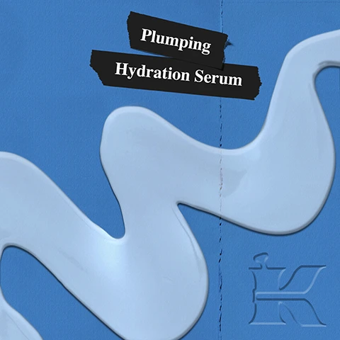 Image 1 - A blue textured background features a wavy light blue product swatch, an embossed K logo, and two torn black banners with white text that reads Plumping Hydration Serum. Image 2 - An image displays a Kiehls Hydro-Plumping Serum Concentrate bottle on a split blue and white background, featuring the text Hydrates Up To 10 CELL LAYERS DEEP* *up to 10 cells layer of the stratum corneum SINCE 1851 KIEHLS DERMATOLOGIST SOLUTIONS Hydro-Plumping Serum Concentrate with Epidermal Hydration Filler and 15% Glycerin Clinically-Demonstrated to Hydrate and Plump Skin, Penetrates up to Ten Surface Layers Deep, Visibly Smoothing Fine Lines and Improving Elasticity while Reducing the Appearance of Age-Related Dehydration 1.7 fl. oz. - 50 ml. Image 3 - Clear liquid drops and a pipette dispensing into a test tube are shown on a blue background with the text Our Formula With: 15% Natural Origin Glycerine.