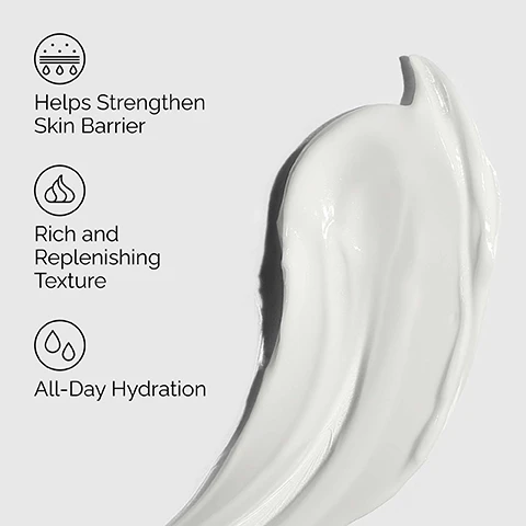 Image 1 - A thick white cream is swiped on a light background, next to three black icons with text that reads: Helps Strengthen Skin Barrier, Rich and Replenishing Texture, and All-Day Hydration. Image 2 - A close-up image shows a persons hand applying white cream to their dark-skinned cheek, with overlay text that reads Rich Hydration, Barrier Support, and Ideal for Dry Skin. Image 3 - The image shows a white cream product squeezed from a container, with text detailing Key ingredients in Natural Moisturizing Factors + PhytoCeramides: Natural Moisturizing Factors Urea, amino acids, sugars, and PCA help protect skin against water loss. PhytoCeramides Help to improve the look of skin quality, for a fresher, more plumped appearance. Image 4 - A white background displays three steps of The Ordinary skincare products: a gray tube of Squalane Cleanser, light yellow and dark red dropper bottles of Hyaluronic Acid 2% + B5 and Soothing & Barrier Support Serum, and a gray tube of Natural Moisturizing Factors + PhytoCeramides, with visible text A hydrating regimen for skin barrier support. PREP Squalane Cleanser Cleanses skin and removes makeup. TREAT Hyaluronic Acid 2% + B5 Hydrates and plumps the skin. Soothing & Barrier Support Serum Helps repair skin barrier and redness the look of redness. SEAL Natural Moisturizing Factors + PhytoCeramides Rich, nourishing moisturizer to strengthen the skin barrier. Image 5 - The image displays three swatches of moisturizers on a white background: a clear gel swatch, a white cream swatch, and a thicker white cream swatch, accompanied by text that reads Pick Your Moisturizer: Natural Moisturizing Factors + Beta Glucan Our lightweight gel moisturizer. Natural Moisturizing Factors + HA Our original surface hydrator. Natural Moisturizing Factors + PhytoCeramides Our richest most nourishing moisturizer.