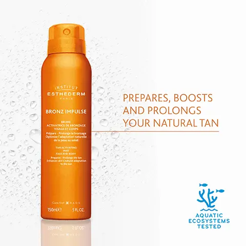 PREPARES, BOOSTS AND PROLONGS YOUR NATURAL TAN. AQUATIC ECOSYSTEMS TESTED. PREPARE, PREPARE THE SKIN FOR SUN EXPOSURE. PROTECT, BOOSTS THE SKIN'S ABILITY TO ACHIEVE A GOLDEN LONG-LASTING TAN. PROLONG, SKIN IS HYDRATED AND SOFT.