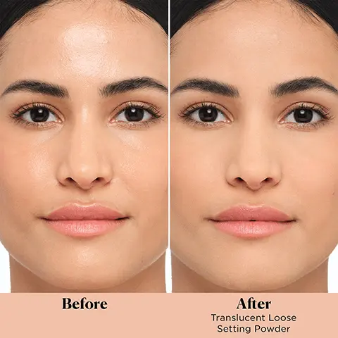 Image 1, before and after Image 2, LAURA MERCIER UK's #1 Setting Brand* *Based of #1 UK brand rank by NPD Group Inc. in prestige retail, FY 2021/ Image 3, 100% said it reduces and controls shine 100% said it's the key to long lasting makeup 100% said it's lightweight and doesn't look cakey on skin LAURA MERCIER