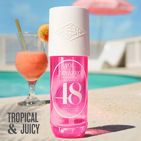 image 1, it's bikini season. image 2, tropical and juicy. image 3, cheirose 59 perfume mist is inspired by the year 1959, when the singer joae gilberto released the first credited bossa nova alnum chega de saudade (aka no more blues)