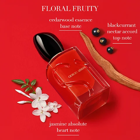 floral fruity. cedarwood essence base note. blackcurrant nectar accord top note. jasmine absolute heart note.