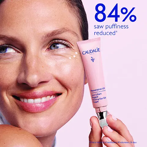 84% saw puffiness reduced, clinical study % of satisfaction, 41 volunteers, 56 days. Hyaluronic acids smooth & hydrate. Resveratrol, anti-wrinkles. Collagen booster, firm skin. Vegan collagen i, lifting effect. Step 1, Instant Firming Serum. Step 2, Chashmere Cream, Lightweight Cashmere Cream, Firming Night Cream. Step 3, Firming Eye Gel Cream. The Eye Cream, anti dark circles, anti puffiness, anti wrinkles vs. Firming Eye Gel Cream, Anti persistent puffiness, smooth eyelids, anti wrinkles. How to recycle Firming Eye Gel Cream, recycle the tube in the recycling bin, recycle the tip with Terracycle.