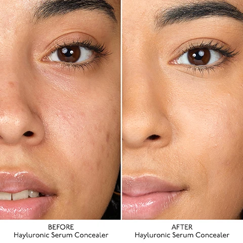 image 1, before and after. image 2, more than a concealer. a multi purpose hero. brightens dull complexion. highlights and lifts, reduces signs of fatigue. conceals dark circles - corrects puffiness. blurs imperfections - fills fine lines. image 3, why we love it. lightweight, buildable coverage - creamy texture glides into the skin. multi purpose formula - conceals, brightens under eye circles, blurs blemishes and sculpts complexion. natural matte finish - refreshes and healthy looking skin. long lasting wear - non creasing, non caking. vegan formula. clean formula. image 4, key ingredients. the formula that transforms your skin. 8 types of hyaluronic acid - deeply moisturises and plumps the skin. caffeine - stimulates circulation to reduce dark circles. magnolia flower complex - soothes skin inflammation