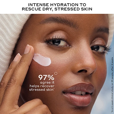 Image 1 - A person with dark skin is applying a dollop of white cream to their cheek with text that reads INTENSE HYDRATION TO RESCUE DRY, STRESSED SKIN and 97% agree it helps recover stressed skin* *In a 4-week clinical study on 39 people, after 4 weeks. Image 10 - An image displays three Olehenriksen skincare products against a purple background, a dark red dropper bottle, a light purple squeeze tube, and a purple jar, with visible text reading THE STRENGTH COLLECTION DRY SKIN RESCUE + BARRIER REPAIR APRÈS SKIN RICH RESCUE CRÈME Overnight moisturizer and leave-on mask for intense repair + hydration STRENGTH PEPTIDE MOISTURIZER Daily moisturizer to hydrate + plump skin HYDRABARRIER NOURISHING FACE OIL Locks in hydration to maximize results, and on the products: OLEHENRIKSEN STRENGTH HydraBarrier Nourishing Face Oil Cloudberry oil, vegan peptides & vitamin E Huile de plaquebière, peptides végétaliens et vitamine E, OLEHENRIKSEN H Après Skin Multi-Use Rich Rescue Crème Ceramides & vitamin complex Céramides et complexe de vitamines 75ML / 2.5FL.OZ., OLEHENRIKSEN STRENGTH Strength Trainer Peptide Boost Moisturizer Vegan peptides, ceramides & collagen Peptides, céramides et collagène végétalien. Image 2 - A frosted purple tube labeled Après Skin Multi-Use Rich Rescue Crème, Ceramides & vitamin complex, Céramides et complexe de vitamines, 75ML / 2.5FL.OZ., squeezes out a pink cream, with accompanying text: 100% agree it rescues dehydrated skin**, 97% agree it helps recover stressed skin*, 100% agree it soothes + calms skin**, and fine print at the bottom *In a 4-week clinical study on 39 people **In a 4-week clinical study on 39 people, after 4 weeks. Image 3 - A split image shows a close-up of a persons face, with the left side labeled BEFORE showing skin with more visible pores and less luminosity, and the right side labeled IMMEDIATELY AFTER showing smoother, more luminous skin, with additional text reading: 97% AGREE IT GIVES SKIN A HEALTHY BOUNCE* In a 4-week clinical study of 39 people. Image 4 - A split image of a persons face shows the skin on the left side labeled BEFORE with visible texture and the skin on the right side labeled IMMEDIATELY AFTER appearing smoother and plumper, with accompanying text 97% AGREE IT PLUMPS DEHYDRATED SKIN and *In a 4-week clinical study of 39 people. Image 5 - A split image shows a close-up of a persons face, with the left side labeled BEFORE displaying skin with some texture, and the right side labeled AFTER 1 WEEK showing visibly more hydrated and dewy skin, with additional text at the bottom reading HYDRATES INSTANTLY* *In a 4-week clinical study of 39 people. Image 6 - A before-and-after image shows a persons skin, with the left panel labeled BEFORE showing red, bumpy skin, and the right panel labeled AFTER 1 WEEK showing smoother, less red skin, below which text reads 97% AGREE IT SOOTHES SKIN* In a 4-week clinical study of 39 people. Image 7 - A persons hand squeezes pink cream from a light purple tube onto another hand, with text on the left describing it as A MULTI-USE RESCUE CREAM FOR APRÈS EVERYTHING, 01 / OVERNIGHT MOISTURIZER, 02 / LEAVE-ON MASK, 03 / MULTI-USE DRY SPOT TREATMENT, 04 / SOOTHING SKIN RESCUE AFTER EXFOLIATION, 05 / POST SPA TREATMENT RELIEF, and text on the tube reads Après Skin Multi-Use Rich Rescue Crème Ceramides & vitamin complex Céramides et complexe de vitamines 75ML / 2.5FL.OZ. Image 8 - A pink cream swatch on a white background is surrounded by four circular images detailing ingredients and their benefits: Hyaluronic + Polyglutamic Acid Plump skin with hydration, Scandinavian Superberry Oils Calm + soothe, 4 Ceramide Complex Strengthens the moisture barrier, and Vitamins, Minerals + Electrolytes Strengthen, hydrate + support healthy-looking skin, all presented under the main text Rescue Dry, Stressed Skin With Clinical Hydration Heroes. Image 9 - A purple OLEHENRIKSEN skincare tube with an H logo stands against a pink creamy swirled background, with text reading RICH RECOVERY COAT, NATURALLY DERIVED LIGHT FRAGRANCE, PLUMP DEWY FINISH, and on the tube, OLEHENRIKSEN, Après Skin Multi-Use Rich Rescue Crème, Ceramides & vitamin complex, Céramides et complexe de vitamines, 75ML/2.5FL.OZ.