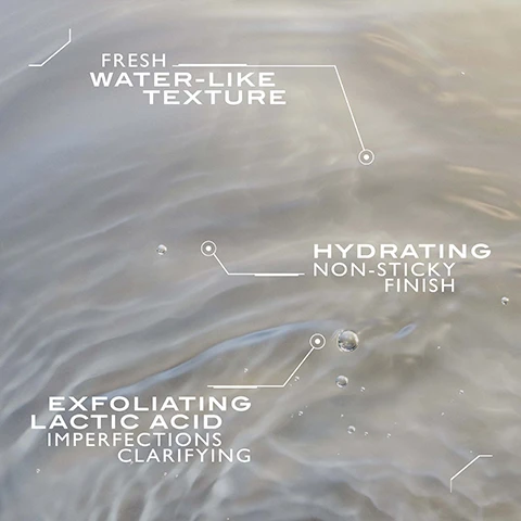 Image 1 - Image of water with ripples and bubbles featuring text that states: Fresh water-like texture, hydrating non-sticky finish, exfoliating lactic acid imperfections clarifying.
Image 2 - A sleek black and silver bottle labeled Lancaster 365 Skin Repair with text stating 24H hydration and 6X dead skin layers removal.
Image 3 - A sleek bottle of Lancaster 365 skincare product on a light background, with text above stating a customer review about skin improvement and visible product rating of five stars.
Image 4 - A sleek bottle of Lancaster 365 Skin Repair Liposomal Cellular Lotion is partially submerged in water, with text displaying test results: +67% hydration in 2 hours, -6% dead skin cells layers removed, 98% agree imperfections are reduced.
Image 5 - A close-up image of a woman with a serene expression, her eyes closed and hands gently touching her face, with visible text that reads Blend a small amount of the 365 Skin Repair Liposomal Cellular Essence Lotion into your hands and gently pat it onto the face until absorbed.