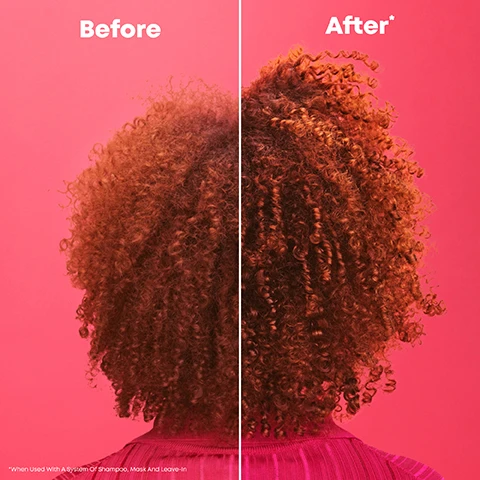Image 1 - Image shows the back of a persons head with curly hair, with the left side labeled Before showing frizzier, less defined curls and the right side labeled After showcasing smoother and more defined curls against a pink background; visible text states *When Used With A System Of Shampoo, Mask And Leave-in.
Image 2 - A pink bottle of Matrix Glow Mania color protecting shampoo is shown against a bright pink background, with shimmering bubbles surrounding it, and the visible text states Help Preserve Your Colour Glow, Hair Feels Softer and Looks Shinier, and Vegan Formula.
Image 3 - A bottle of Matrix Glow Mania color protecting conditioner is shown against a bright pink background, with creamy hair product visible in the foreground; the image includes text stating Creamy, Lightweight Texture, Hair Feels Softer and Looks Shinier, and Vegan Formula.
Image 4 - A bright red background features a jar of Matrix Glow Mania Glazing Queen super color-protecting mask, with a luscious, whipped texture spilling out, and text stating Whipped, Buttery Texture, For All Colour Treated Hair, Vegan Formula, and a note about no animal-derived ingredients.
Image 5 - Four hair care products are arranged on a bright red background, including a black-topped bottle for shampoo, a black-topped bottle for conditioner, a mask in a black-topped jar, and a leave-in conditioner with visible text that reads Step 1 Helps to Gently Cleanse and Soften Shampoo & Conditioner, Step 2 Glaze Mask, and Step 3 Helps Protect Leave-In Conditioner.