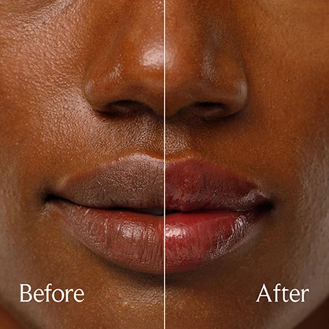 Image 1 - Image shows a close-up of a persons face split in half, with one side labeled Before showing a matte appearance and the other side labeled After displaying fuller, glossier lips.
Image 2 - Three lip treatments are stacked, featuring a blue cap and a label that reads fresh on each; next to them is a plum and red currant, with accompanying text stating Sugar delivers hydration, Squalane restores and replenishes moisture, and Plum seed, black currant & grapeseed oils maintain hydration.
Image 3 - A close-up image shows a red lip product being squeezed from a tube and a brush applicator dripping with red lip oil, with the text Sweeten your stack above and the product names SUGAR ROSÉ and SUGAR LIP OIL ROSÉ at the bottom.