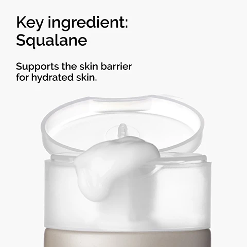 Image 1 - A close-up image of a skincare product lid with a small amount of cream oozing from the top, accompanied by text stating Key ingredient: Squalane and Supports the skin barrier for hydrated skin.
Image 2 - Image of a skincare product with a dropper showing a clear serum and text highlighting the key ingredients in Hyaluronic Acid 2% + B5, stating 5 Forms of Hyaluronic Acid: Provides hydration to multiple layers of the skin, Ceramides: Supports the skin barrier, Pro-vitamin B5: Helps keep moisture locked in.
Image 3 - Image shows a creamy moisturizing product with three key ingredients listed: Natural Moisturizing Factors including urea, amino acids, and PCA that protect the skin against water loss, Fatty Acids that support the skins lipid barrier, and Hyaluronic Acid that helps attract and retain water.
Image 4 - A diagram illustrating The Ordinary Hyaluronic Acid 2% + B5 product, featuring a dropper bottle in the center with text pointing to various usage tips, including LIPS + HA, BODY HACK, and HAND HACK, along with details about moisturizing factors and microneedling benefits.