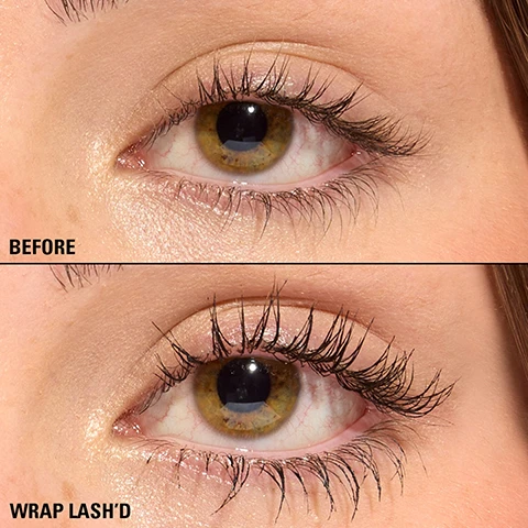 Image 1 - Image shows a close-up of a persons eye, with the top section labeled BEFORE showing shorter, less defined lashes, and the bottom section labeled WRAP LASHD displaying longer, more voluminous lashes.
Image 2 - A young woman applies mascara with a V-shaped brush, showcasing her long lashes and a natural makeup look, with the text MAXI-V BRUSH V-SHAPED BRUSH LENGTHENS EACH LASH, RESERVOIRS ADD VOLUME AND CONICAL BRISTLES DEFINE FOR UNMATCHED RESULTS! in bold white lettering.
Image 3 - Image of a tube of mascara with a unique brush and a pink background, featuring text that reads: WRAP LASH TUBING MASCARA, 24-HOUR* TUBING TECHNOLOGY No flaking, smudging or dropping, CLINICALLY PROVEN Longer, fuller lashes in 4-weeks*, EFFORTLESS REMOVAL With warm water, *Tested on 115 users in a blind trial for 24hrs., **Tested on 20 users in a blind trial for 4 weeks.
Image 4 - The image features a pink and black packaging of Wrap Lash Tubing Mascara with a mascara wand beside it, along with text stating Clinically proven longer, fuller lashes in 4-weeks* and *Tested on 20 users in a blind trial for 4 weeks.
Image 5 - A young woman with long, dark hair is smiling and looking upward while holding onto a blue pole in a subway, and the image includes text that reads: COMMUTE? CONQUERED 24HR* LIFE-PROOF LASHES *Tested on 115 users in a blind trial for 24hrs. WRAP LASH TUBING MASCARA REVOLUTION BEAUTY LONDON.
Image 6 - A smiling woman with brown eyes holds a pink dumbbell close to her face, with the text GYM? LETS GET IT! 24HR* LIFE-PROOF LASHES *Tested on 115 users in a blind trial for 24hrs. and WRAP LASH TUBING MASCARA REVOLUTION BEAUTY LONDON visible in the image.
Image 7 - An opened tube of Wrap Lash Tubing Mascara with a mascara wand stands against a pink background, featuring a side-by-side comparison of an eye before and after application, showcasing the effects and including text that reads 24HR* MEGA LENGTH, LIFT & VOLUME!
Image 8 - A mascara tube labeled WRAP LASH with a spiraled applicator stands beside a pink digital clock displaying 24:00, with promotional text saying 24HR* MEGA LENGTH, LIFT & VOLUME! and checkmarks for NO FLAKING, NO SMUDGING, and NO DROPPING.
Image 9 - Image showing three close-up views of eyes with different eyelash colors labeled as Black, Brown, and Burgundy from top to bottom.
Image 10 - Three images depict a person demonstrating the easy removal of waterproof mascara, with the first image showing a finger pressing on an eye, the second image showing mascara being swiped off lashes, and the third image revealing clean lashes; visible text includes EASY REMOVAL Wears like a waterproof, removes with warm water, STEP ONE WET FINGERS WITH WARM WATER & PRESS LASHES GENTLY, STEP TWO USE SWIPING MOTION TO SLIDE MASCARA OFF LASHES, and STEP THREE EASY REMOVAL, NO CLEANSER OR MICELLAR WATER NEEDED!
Image 11 - A close-up of a womans eye as she applies mascara with a brush, with text stating ULTRA-NOURISHING TUBING TECHNOLOGY WITH SHEA BUTTER, CARNAUBA WAX AND CASTOR OIL TO CARE WHILE YOU WEAR.
Image 12 - Close-up of a womans face with long eyelashes and a smooth complexion, featuring text that reads 2% WIDELASH™** COMPLEX FOR CLINICALLY PROVEN VISIBLY LONGER, FULLER-LOOKING LASHES IN 4 WEEKS***.