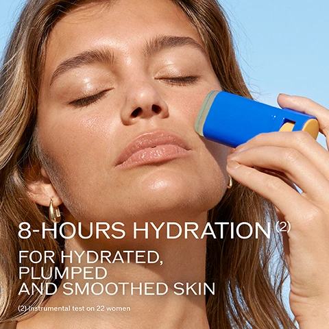 Image 1 - A woman with a radiant complexion is applying a blue skincare product to her face, and the image includes the text 8-HOURS HYDRATION (2) FOR HYDRATED, PLUMPED AND SMOOTHED SKIN (2) Instrumental test on 22 women.
Image 2 - A blue sunscreen stick with various highlighted text around it sits on a light surface, accompanied by pieces of wood and nuts, including descriptions of ingredients and benefits such as Profense CL, Naturesurge complex, and New Argan Oil for smoother and more hydrated skin.
Image 3 - An underwater scene with bubbles and light features the text SynchroShieldRepair™ at the top, along with two blue boxes labeled WetForce, which states strengthens the protection veil in contact with water, and HeatForce, which states boosts the protection veil in hot weather.
Image 4 - A blue stick container of Shiseido Expert Sun Protector is sitting on sand, highlighting features such as UVA & UVB filters, SuperVeil-UV 360, and Synchroshield, with an SPF of 50 visible on the product, along with text stating High and resistant UV protection veil thanks to and in vitro test.
Image 5 - A woman with long hair is sitting on the beach in a swimsuit, beside two blue Shiseido sun protection products labeled Expert Sun Protector Lotion and Expert Sun Protector Stick, featuring SPF 50 and text that reads POWERFUL UV PROTECTION Over 100 years of suncare expertise. ANYTIME. ANYWHERE. ANY SKIN TYPE.
Image 6 - An arrangement of four sun protection products displayed against a blue sky background with palm leaves, featuring a blue tube of Expert Sun Protector Cream SPF50+, a blue bottle of Expert Sun Protector Lotion SPF50+, a clear sunscreen stick SPF50+, and a compact foundation SPF30, with the text Choose yours and descriptions of each products benefits.
Image 7 - Image shows a promotional graphic with a light blue background featuring four steps to create a summer look using Shiseido products: 1. Protect with Expert Sun Protector Cream SPF50+, 2. Unify with Revitalessence Skin Glow Foundation, 3. Color with Technosatin Gel Lipstick, and 4. Protect with Expert Sun Protector Clear Stick, labeled as NEW.