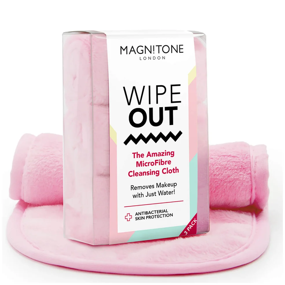 MAGNITONE London WipeOut! MicroFibre Cleansing Cloth with Antibacterial Protection - Pink (Pack of 3) Image 1