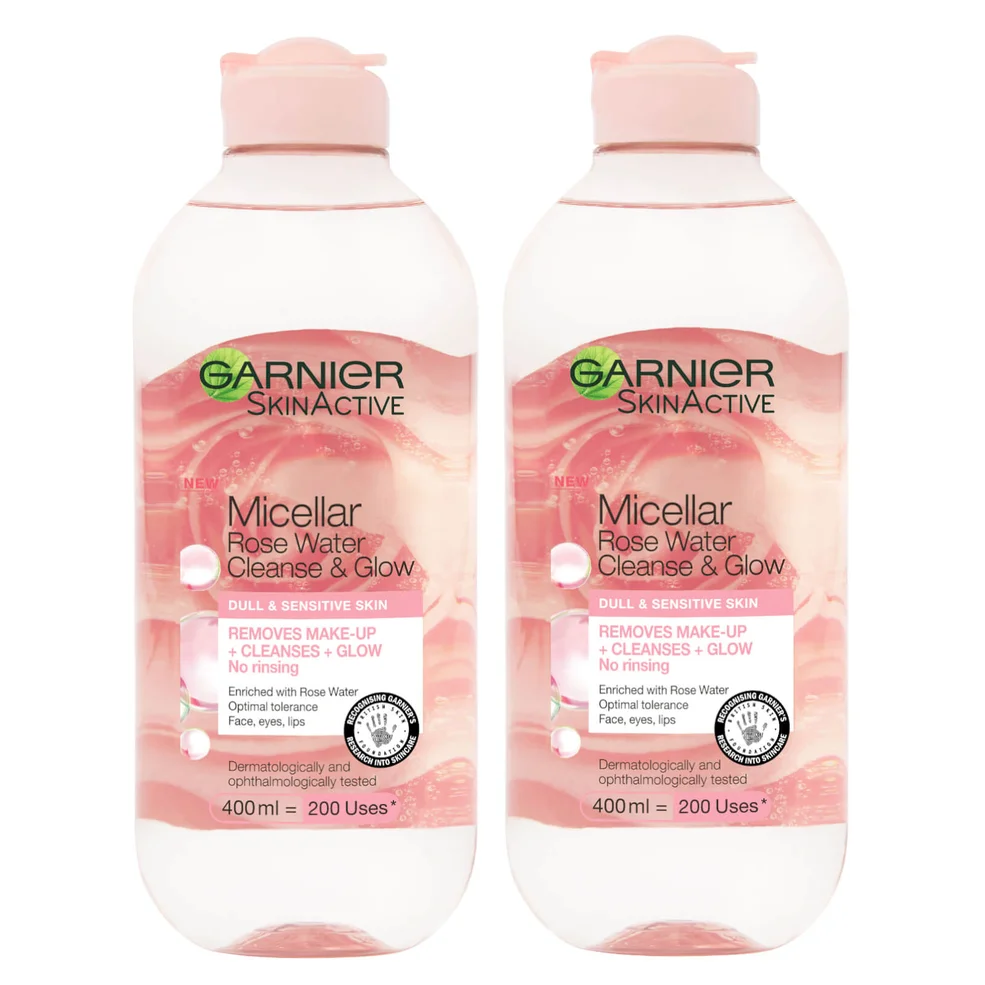 Garnier Micellar Rose Water Cleanse & Glow 400ml Duo Pack Image 1