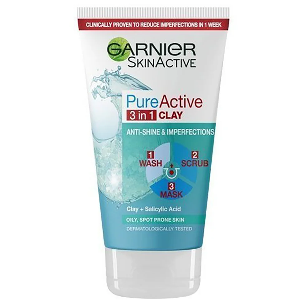 Garnier Pure Active 3in1 Clay Wash Scrub Mask Oily Skin 50ml Image 1