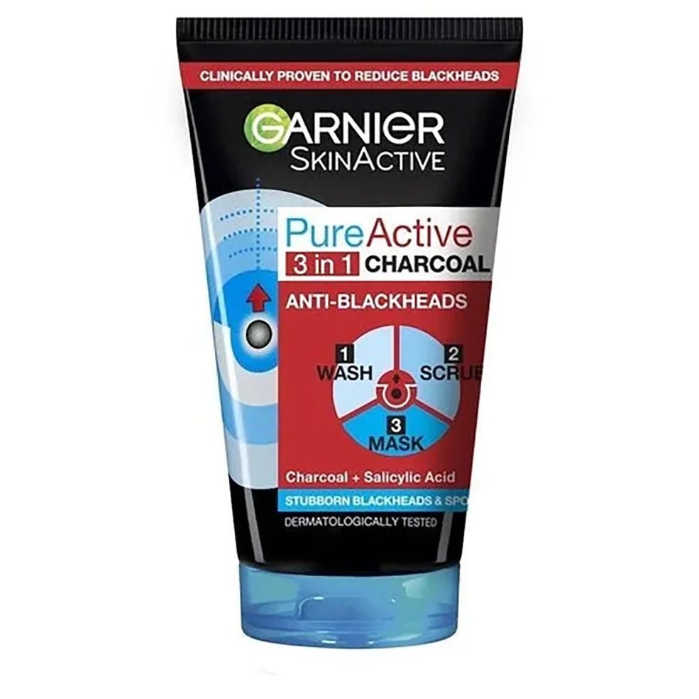 Garnier Pure Active 3in1 Charcoal Blackhead Mask Wash Scrub 150ml Image 1