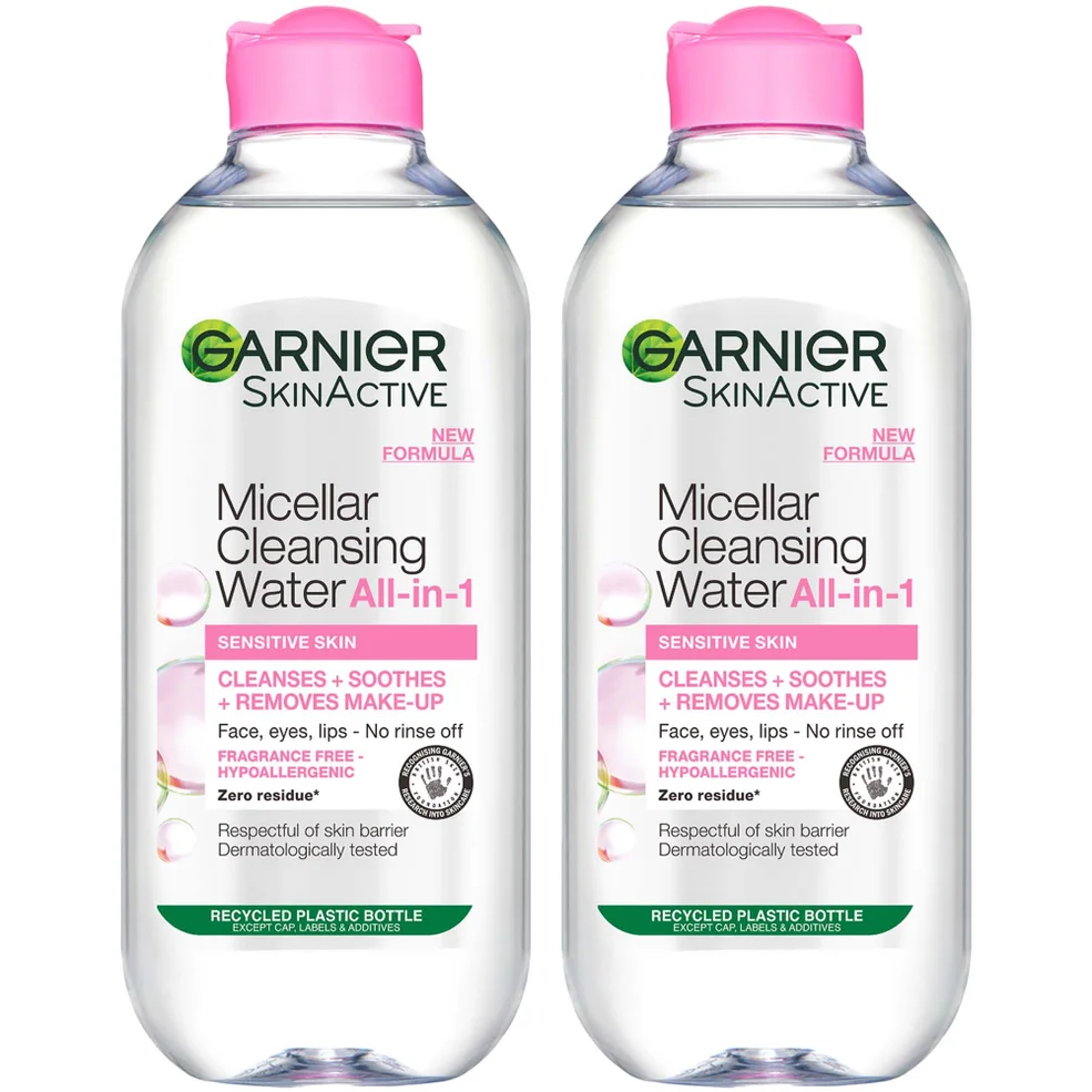 Garnier Micellar Water Facial Cleanser Sensitive Skin 400ml Duo Pack Image 1