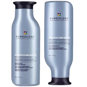 Pureology Strength Cure Blonde Shampoo and Conditioner Strengthening Bundle for Damaged, Blonde Hair with Vegan Formulas - undefined undefined