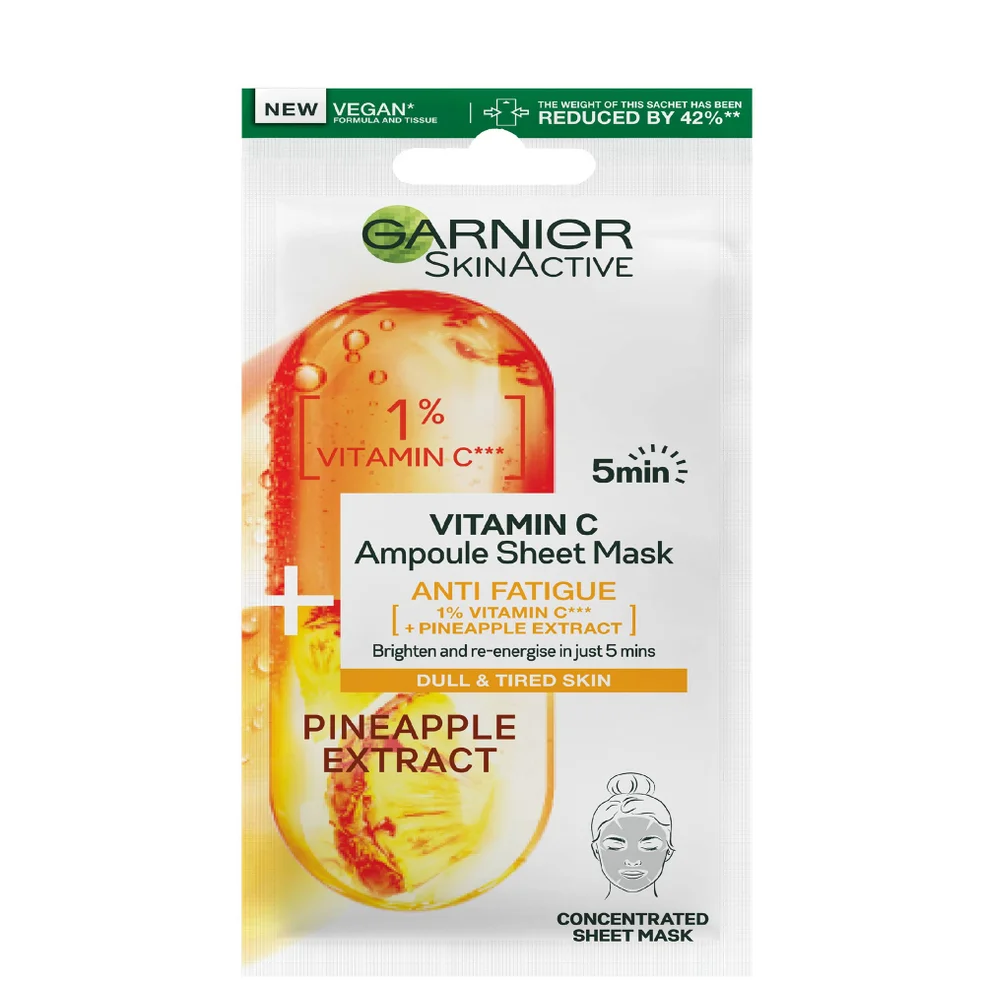 Garnier SkinActive Anti Fatigue Ampoule Sheet Mask - Pineapple and 1% Vitamin C 15g Image 1