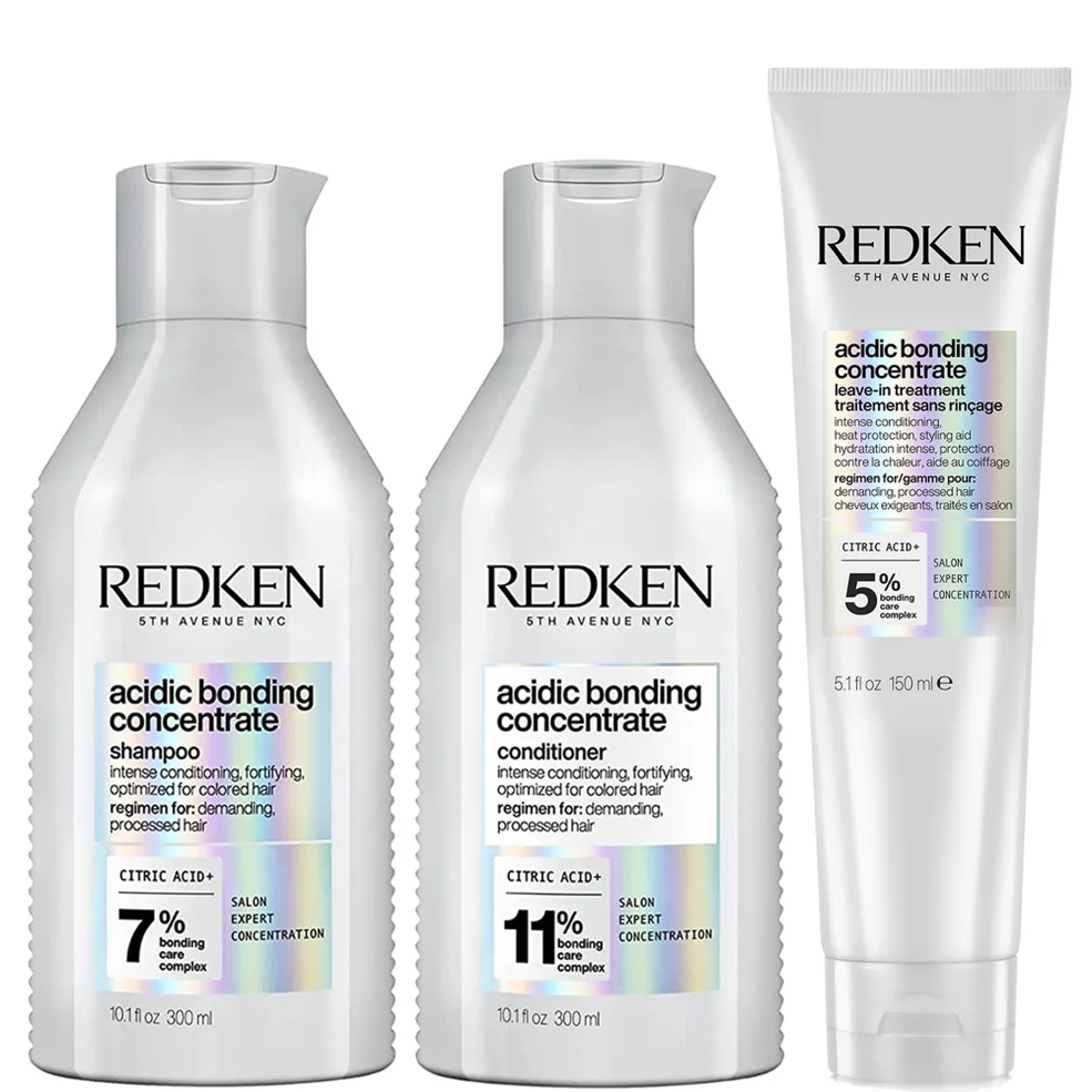 Redken Acidic Bonding Concentrate Shampoo, Conditioner and Leave-in Treatment Bond Repair Bundle Image 1