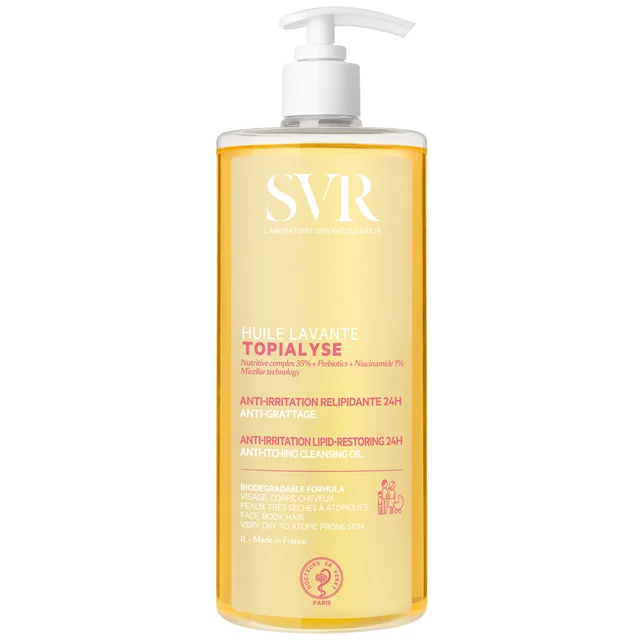 SVR TOPIALYSE 24hr Hydrating Soothing Eczema Face & Body Micellar Shower Oil for Very Dry, Sensitive Skin, All Ages, 1L