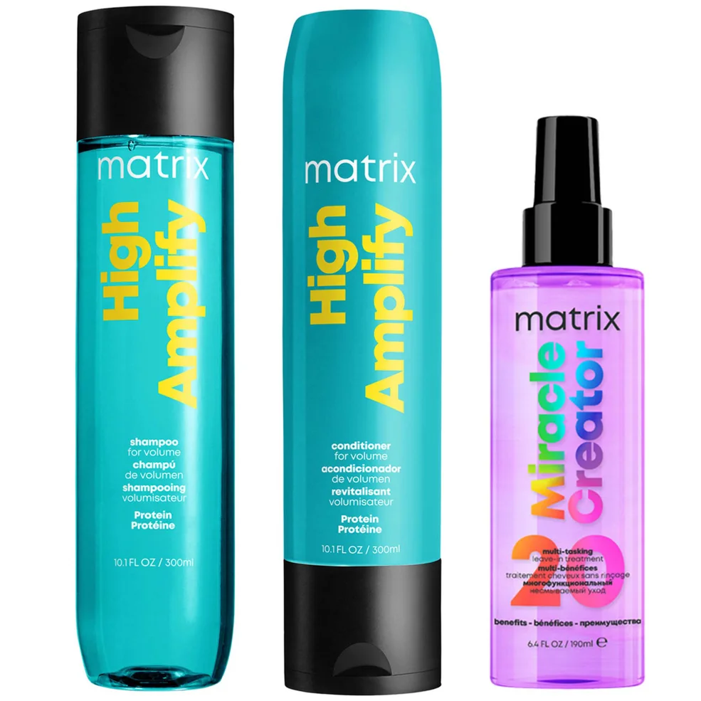 Matrix Total Results Volumising High Amplify Shampoo, Conditioner and Miracle Creator Spray Routine for Fine and Flat Hair Image 1