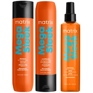 Matrix Mega Sleek Shea Butter Smoothing Shampoo, Conditioner and Iron Smoother Heat Protection Routine for Frizzy Hair - undefined undefined