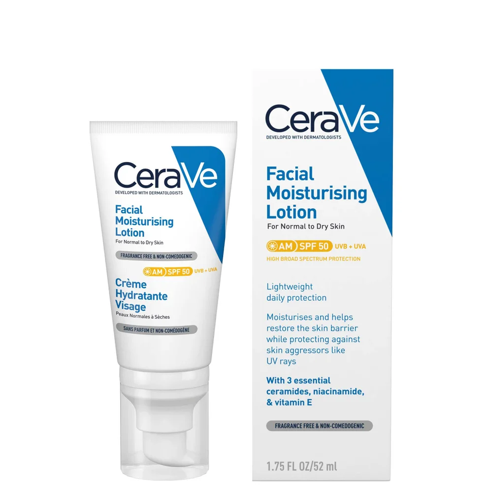 CeraVe AM Facial Moisturising Lotion SPF50 for Normal to Dry Skin 52ml Image 1