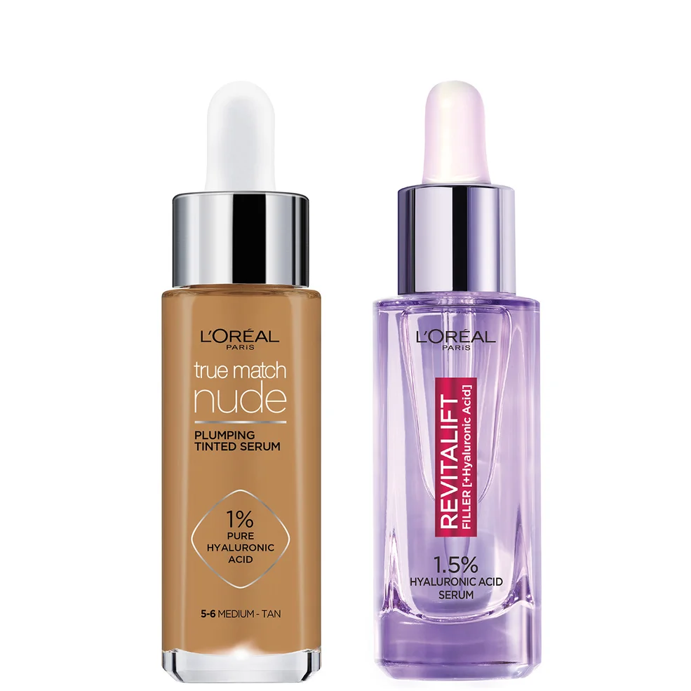 L'Oreal Paris Hyaluronic Acid Revitalift Filler Serum and True Match Tinted Serum Duo (Various Shades) Image 1